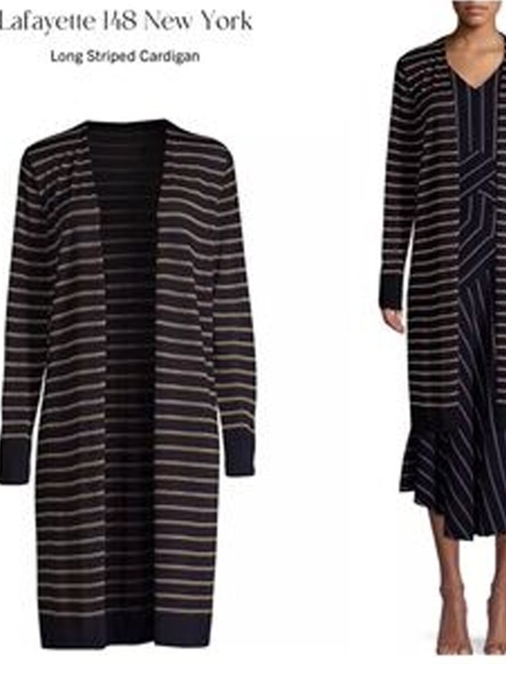 NWT ($548) Lafayette 148 Striped Open Cardigan Size L